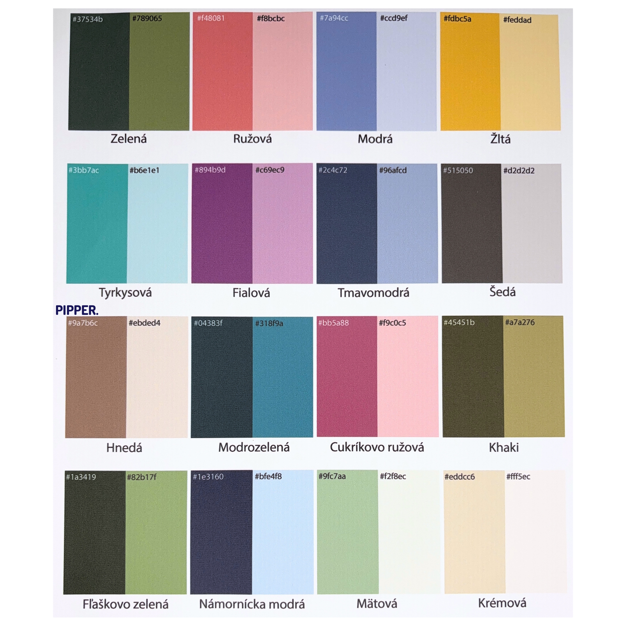 vzorkovník farieb samolepiacich tapiet PIPPER.